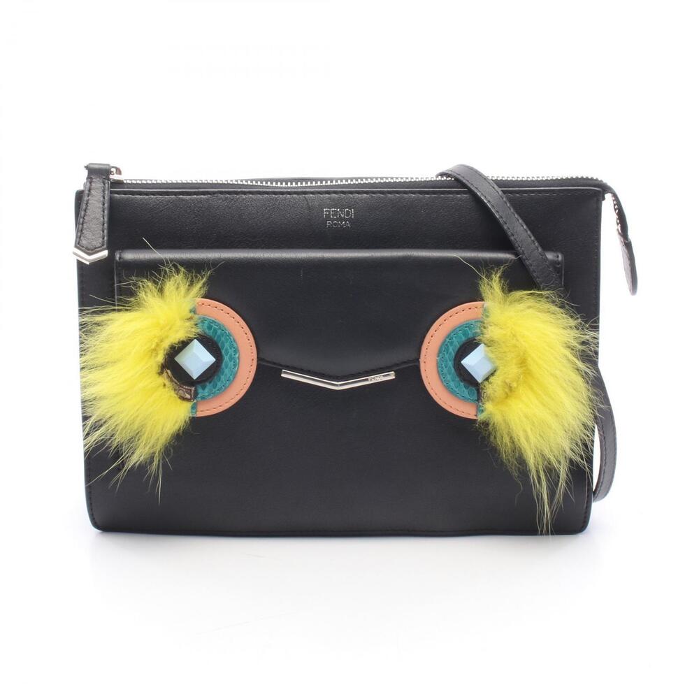 Fendi Bag Bugs Monster Shoulder Leather Fur Black Yellow Multicolor